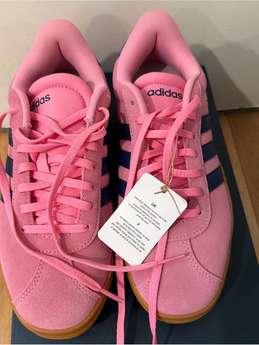 adidas Pink Suede Sneakers with Navy Stripes